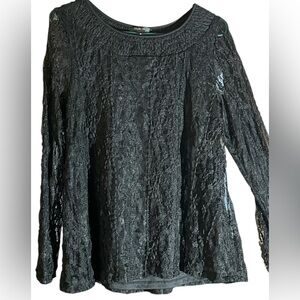 NY&Co  Sz L Black Lace overlay top Boho Whimsy Frilly Sheer Dark Fairy Goth